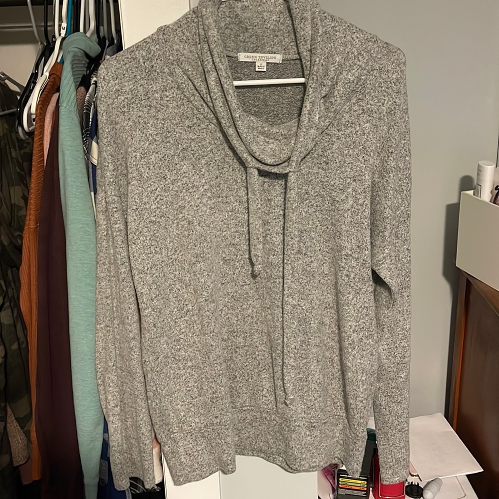 Grey turtleneck sweatshirt